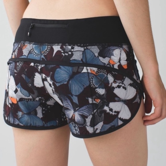 Lululemon Run Speed Shorts Biggie So Fly Butterfly Pizzazz Multi Black Size 8 N2 - Picture 1 of 6